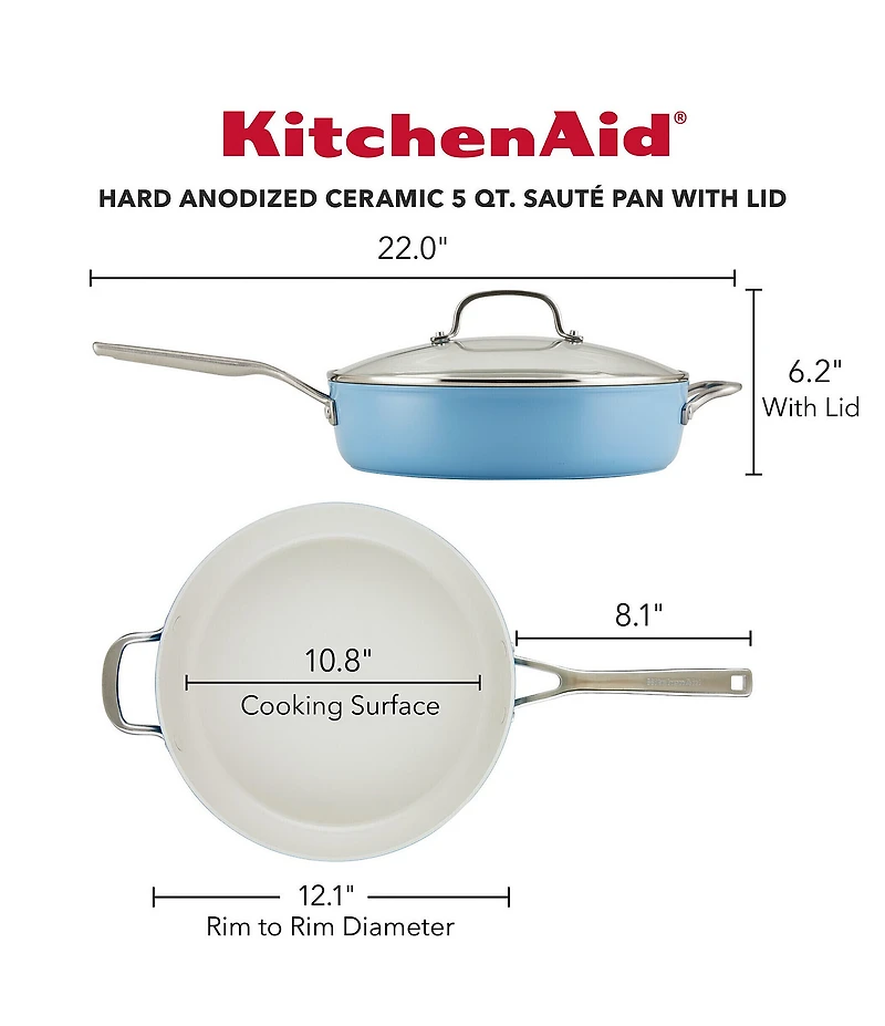 Kitchenaid Hard Anodized Ceramic Nonstick Saute Pan with Lid, 5-Quart