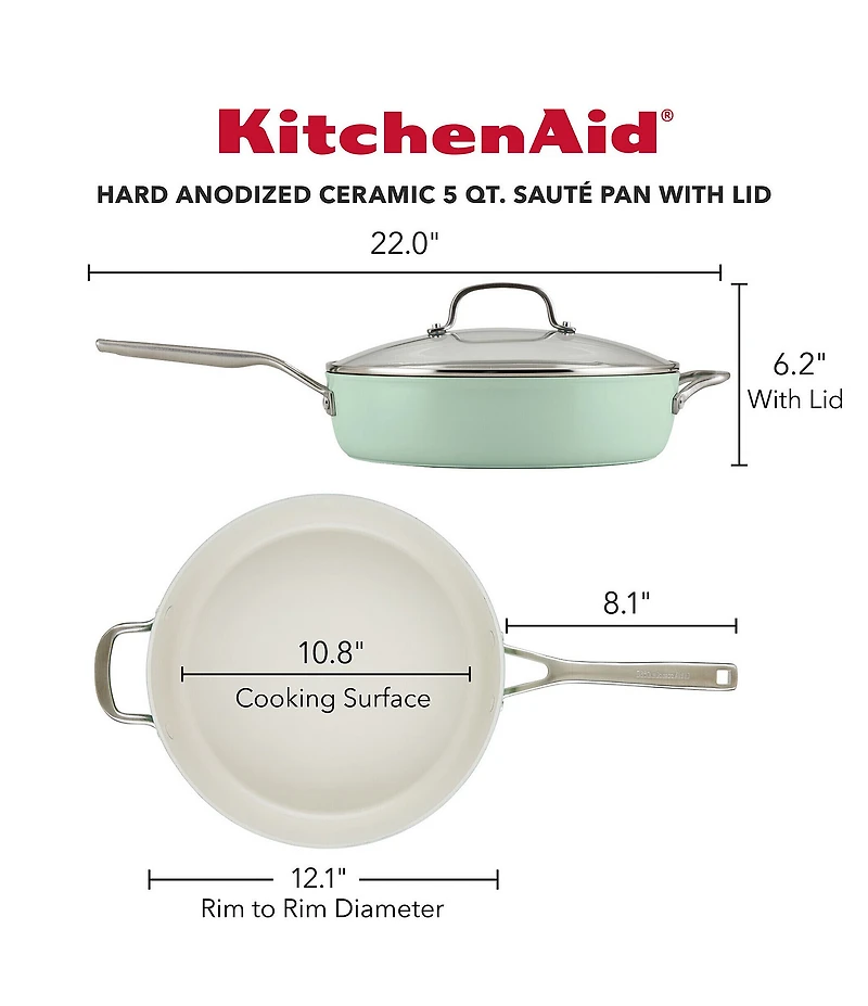 Kitchenaid Hard Anodized Ceramic Nonstick Saute Pan with Lid, 5-Quart