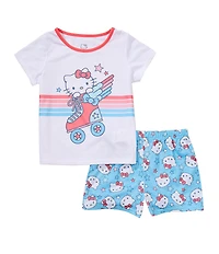 Komar Kids Little/Big Girls Hello Kitty Roller Skate Two-Piece Pajama Set