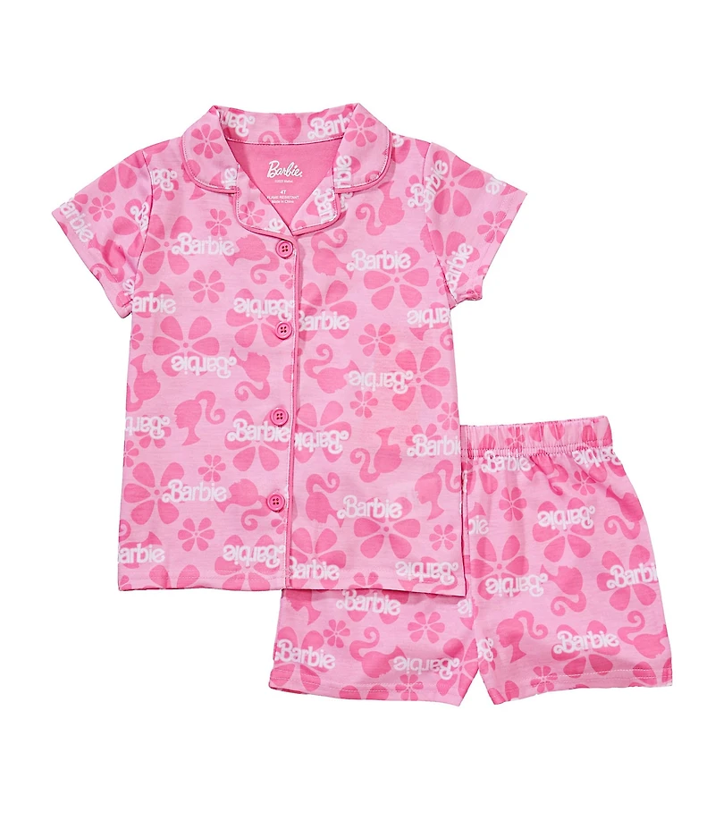 Komar Kids Little/Big Girls Short-Sleeve Barbie™ Logo/Mixed-Media-Printed Pajama Top & Matching Shorts Set