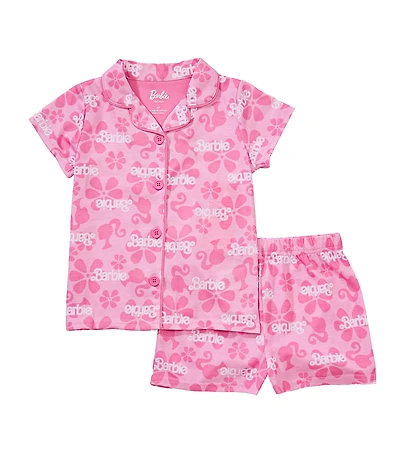 Komar Kids Little/Big Girls Short-Sleeve Barbie™ Logo/Mixed-Media-Printed Pajama Top & Matching Shorts Set