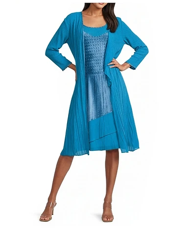 Komarov Charmeuse & Chiffon 3/4 Sleeve Jacket Dress