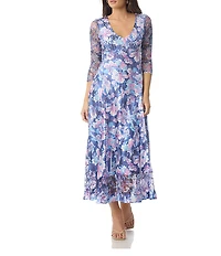 Komarov 3/4 Sleeve Floral Midi Dress