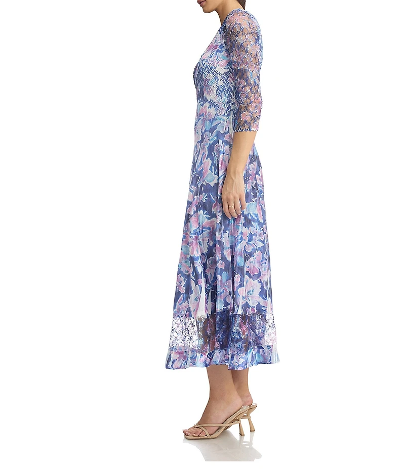 Komarov 3/4 Sleeve Floral Midi Dress