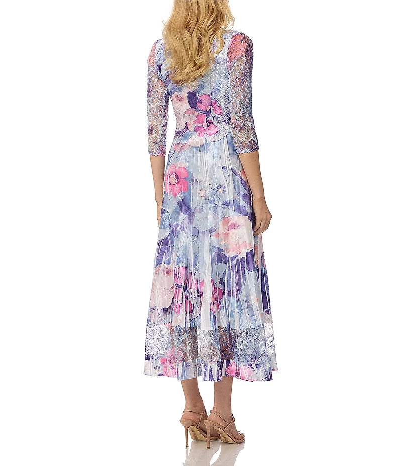 Komarov 3/4 Sleeve Lace Trim Midi Dress