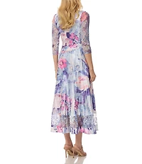 Komarov 3/4 Sleeve Lace Trim Midi Dress