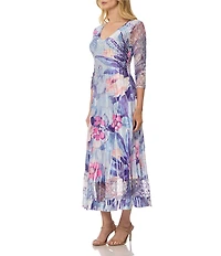 Komarov 3/4 Sleeve Lace Trim Midi Dress