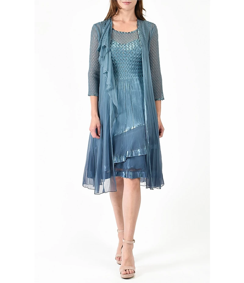 Komarov 3/4 Sleeve Ruffled Front 2-Piece Jacket Dress