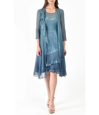 Komarov 3/4 Sleeve Ruffled Front 2-Piece Jacket Dress