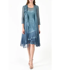 Komarov 3/4 Sleeve Ruffled Front 2-Piece Jacket Dress