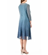 Komarov 3/4 Sleeve Ruffled Front 2-Piece Jacket Dress