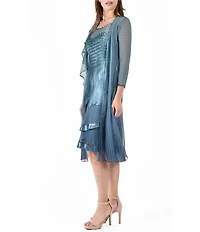 Komarov 3/4 Sleeve Ruffled Front 2-Piece Jacket Dress