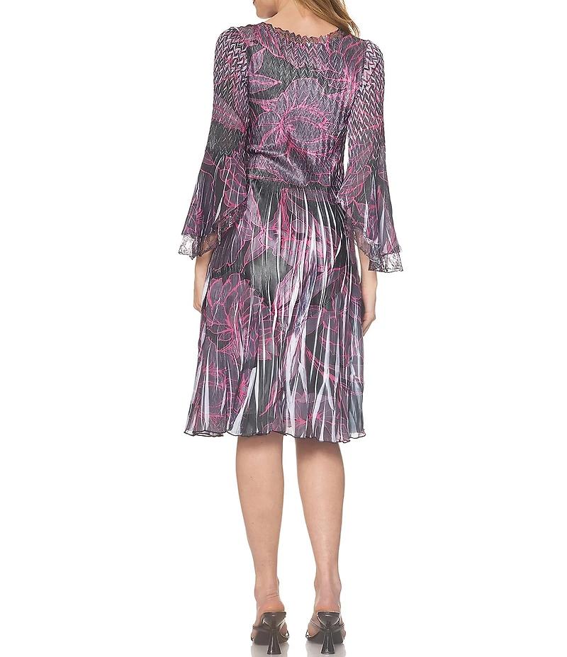 Komarov Bell Sleeve Floral Print Knee Length Dress