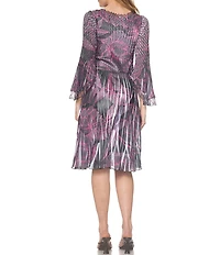 Komarov Bell Sleeve Floral Print Knee Length Dress