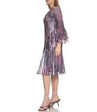 Komarov Bell Sleeve Floral Print Knee Length Dress