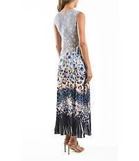 Komarov Charmeuse Chiffon Animal Print V-Neck Sleeveless Sheath Maxi Dress