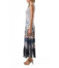 Komarov Charmeuse Chiffon Animal Print V-Neck Sleeveless Sheath Maxi Dress