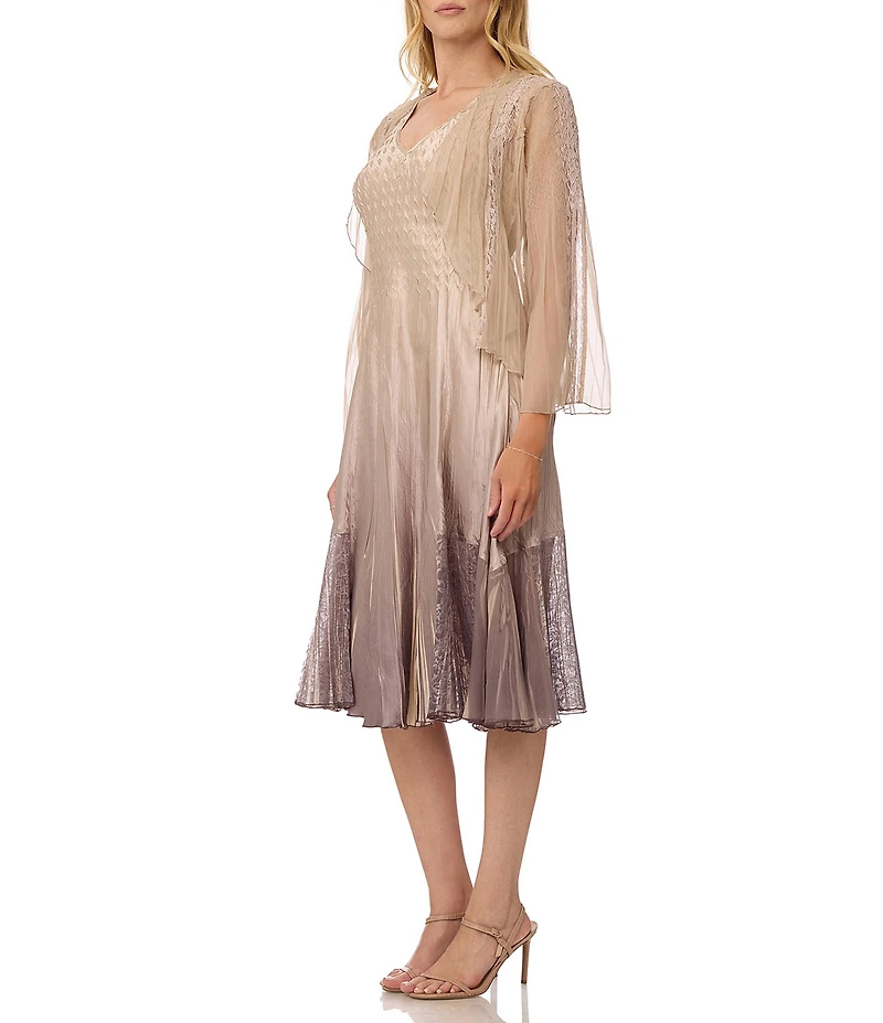 Komarov Charmeuse Chiffon Ombre V-Neck 2-Piece Jacket Dress Set