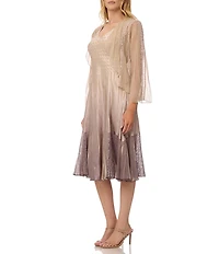 Komarov Charmeuse Chiffon Ombre V-Neck 2-Piece Jacket Dress Set