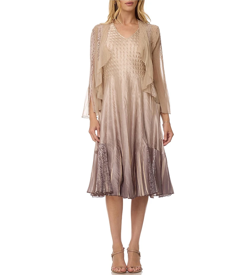 Komarov Charmeuse Chiffon Ombre V-Neck 2-Piece Jacket Dress Set