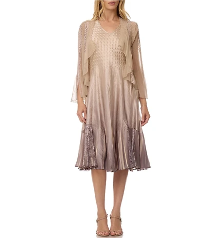 Komarov Charmeuse Chiffon Ombre V-Neck 2-Piece Jacket Dress Set