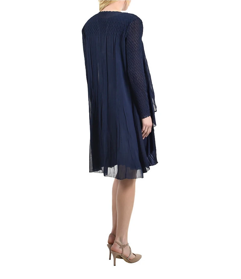 Komarov Charmeuse Chiffon V-Neck 3/4 Sleeve Ruffle Cascade Two Piece Jacket Dress