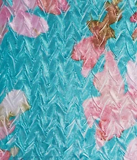 Komarov Charmeuse Lace Floral Print V-Neck 3/4 Sleeves Lace Hem Inset Midi Dress