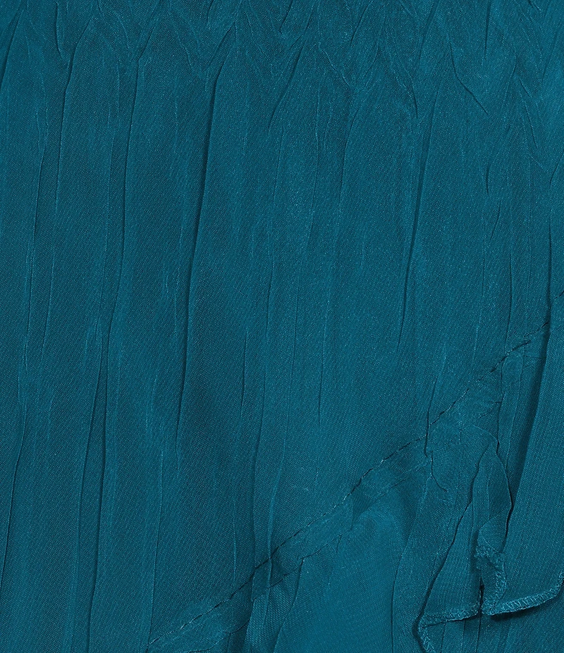 Komarov Chiffon Charmeuse Scoop Neck Sleeveless Ruffle Accordion Pleating Midi Dress