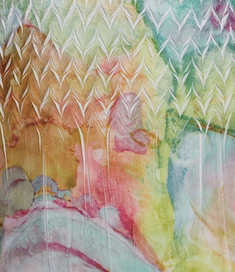 Komarov Chiffon Printed Scoop Neck Accordion Pleating Cascading Hem Midi Dress