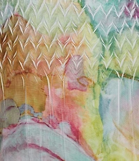 Komarov Chiffon Printed Scoop Neck Accordion Pleating Cascading Hem Midi Dress