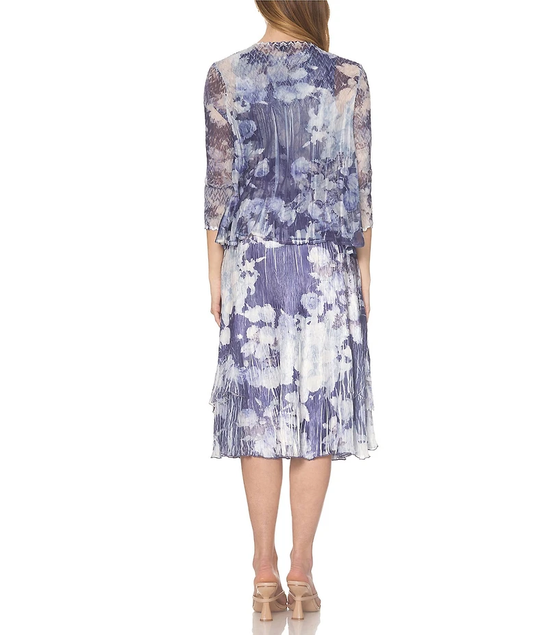 Komarov Floral Print 2 Piece Dress & Jacket Set