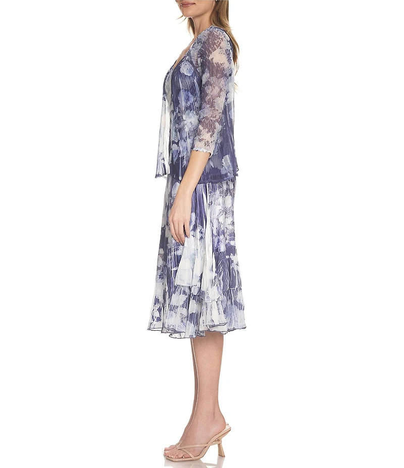 Komarov Floral Print 2 Piece Dress & Jacket Set