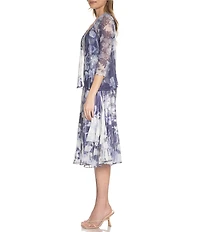 Komarov Floral Print 2 Piece Dress & Jacket Set