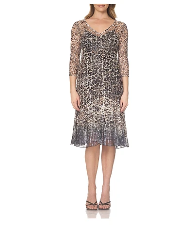 Komarov Lace Leopard Fade Midi Dress