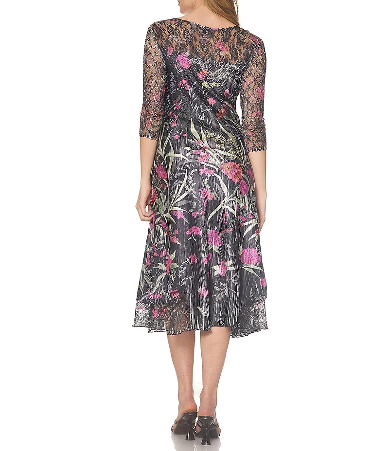 Komarov Lace Tiered Fit & Flare 3/4 Sleeve Midi Dress