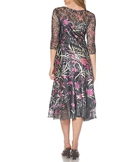 Komarov Lace Tiered Fit & Flare 3/4 Sleeve Midi Dress