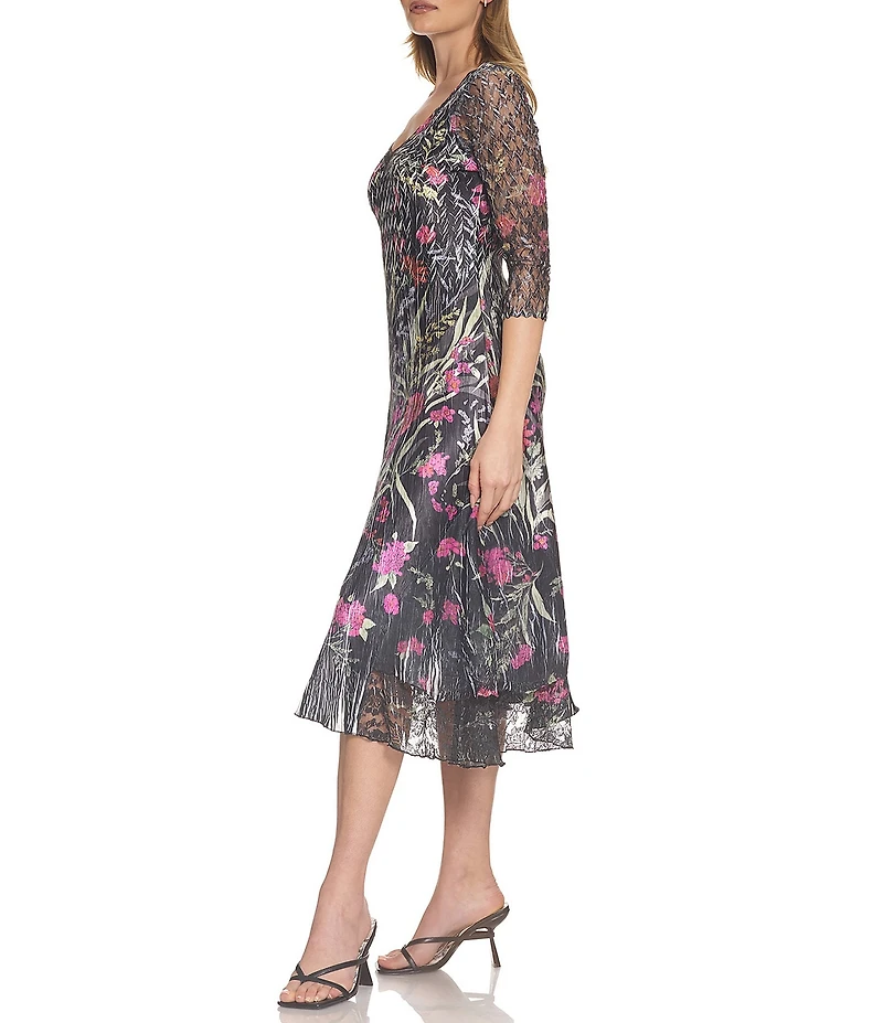 Komarov Lace Tiered Fit & Flare 3/4 Sleeve Midi Dress