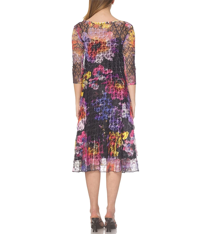 Komarov Lace V-Neck Pleated Midi Dress
