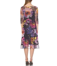 Komarov Lace V-Neck Pleated Midi Dress