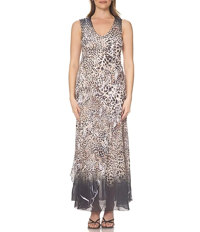 Komarov Leopard Fade Tier Ruffle Dress