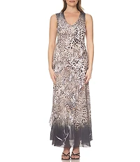 Komarov Leopard Fade Tier Ruffle Dress