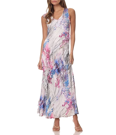 Komarov Maxi Printed Dress With Cascading Ruffle