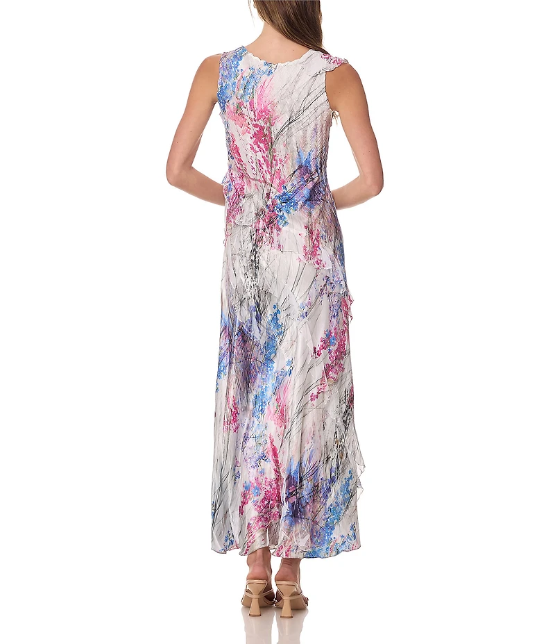 Komarov Maxi Printed Dress With Cascading Ruffle