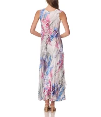 Komarov Maxi Printed Dress With Cascading Ruffle