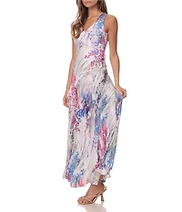 Komarov Maxi Printed Dress With Cascading Ruffle