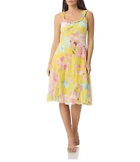 Komarov Scoop Neck Floral Sheath Knee Length Dress