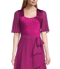 Komarov Square Neck Tiered Bottom Chiffon Sleeve Gown