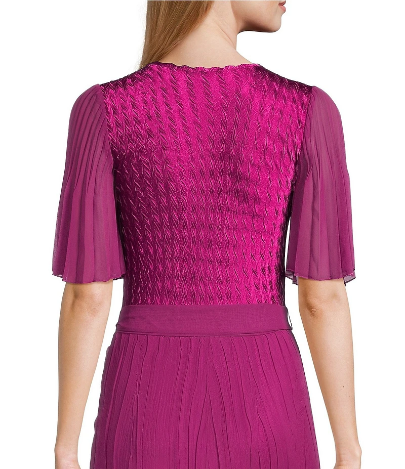 Komarov Square Neck Tiered Bottom Chiffon Sleeve Gown