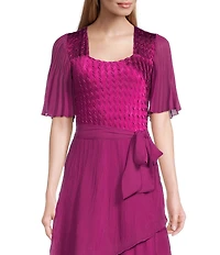 Komarov Square Neck Tiered Bottom Chiffon Sleeve Gown