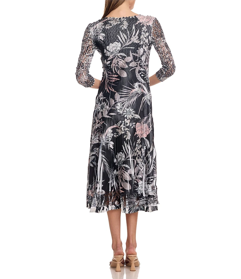 Komarov Tropical Printed Tea Length 3/4 Sleeve Dress